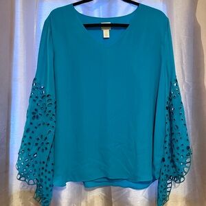 Chico's Teal Blouse with Eyelet Sleeves